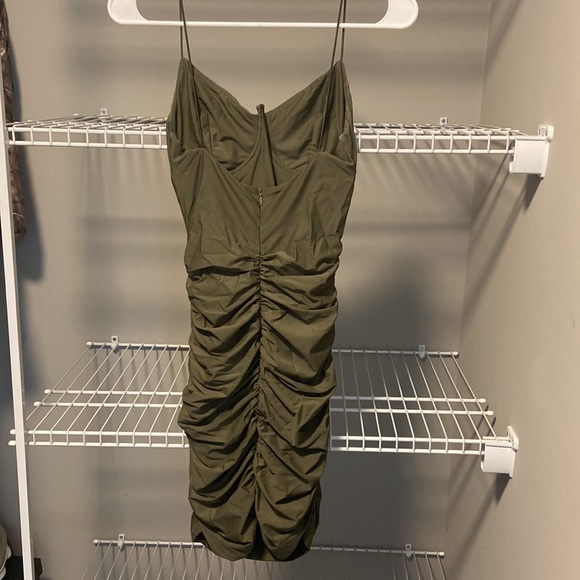 NWOT * Tiger Mist Olive Ruched Mini Dress in Size Small - Picture 2 of 2